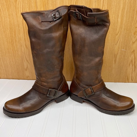 Frye Veronica Slouch Brown Leather Moto Booties Boots Women’s Size 8.5 Narrow - Picture 3 of 10